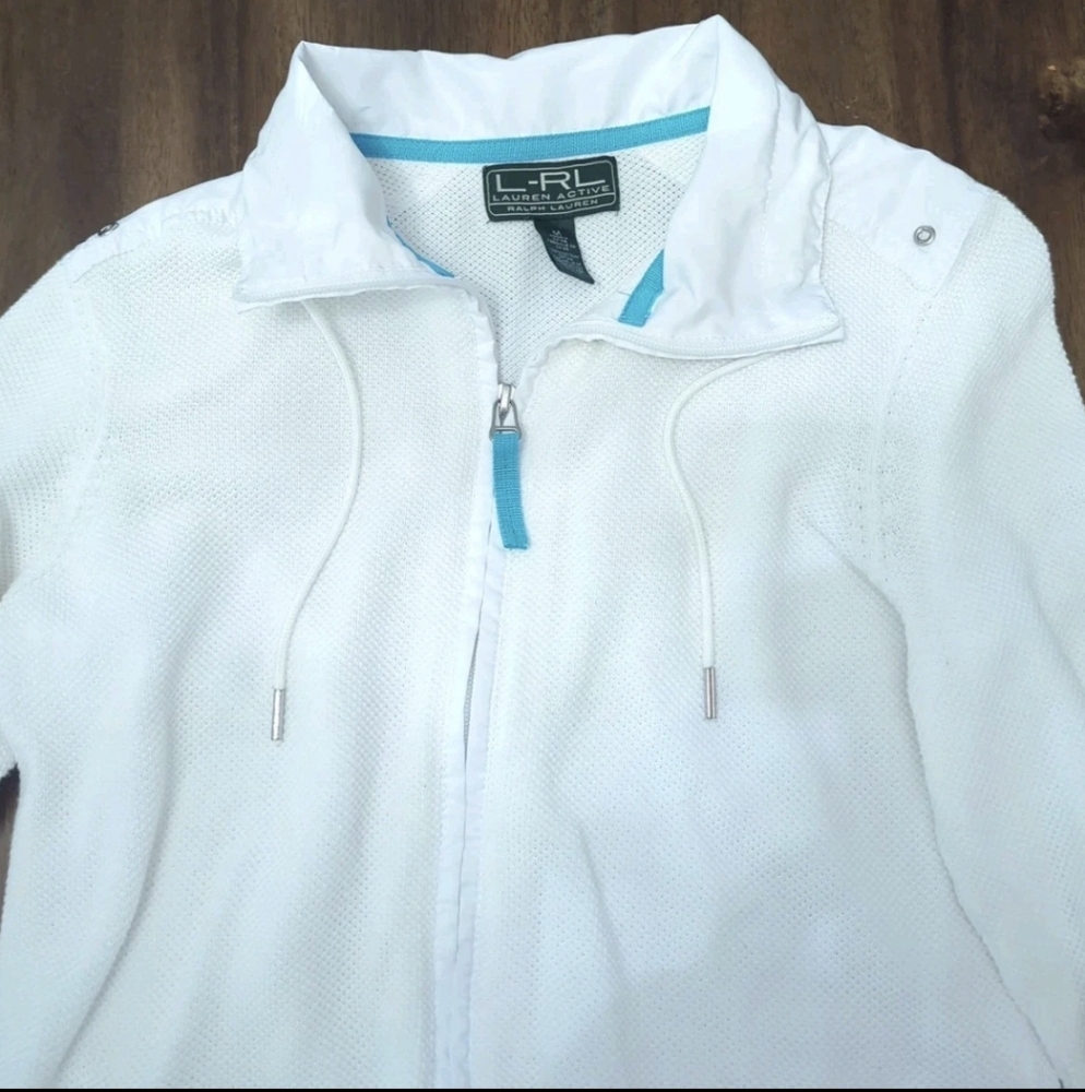 Lauren Ralph Lauren Active Golf Tennis White Zip Jacket Blue Accents, MEDIUM